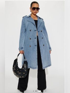 Fashion Nova Light Blue Denim Trench Coat